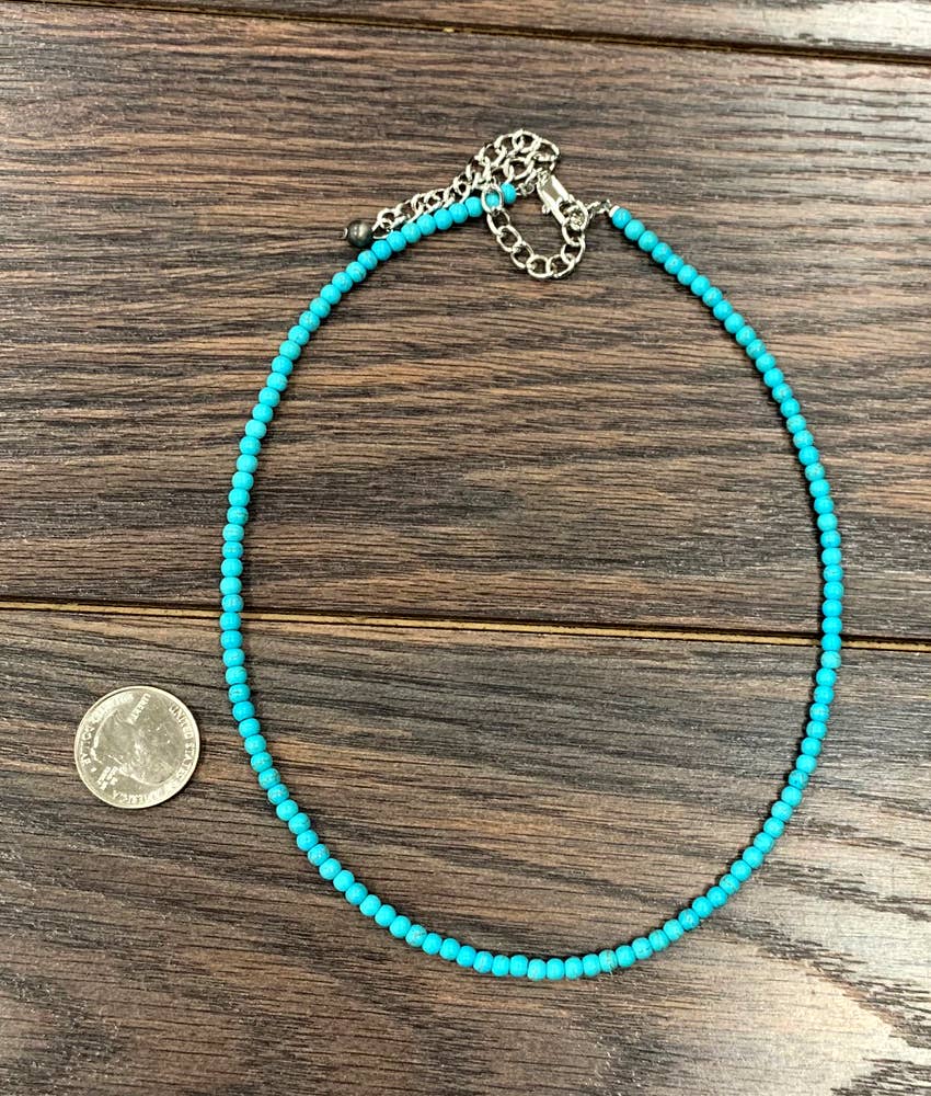 733810, Handmade 16" 4mm Turquoise Necklace ISAC Trading Inc