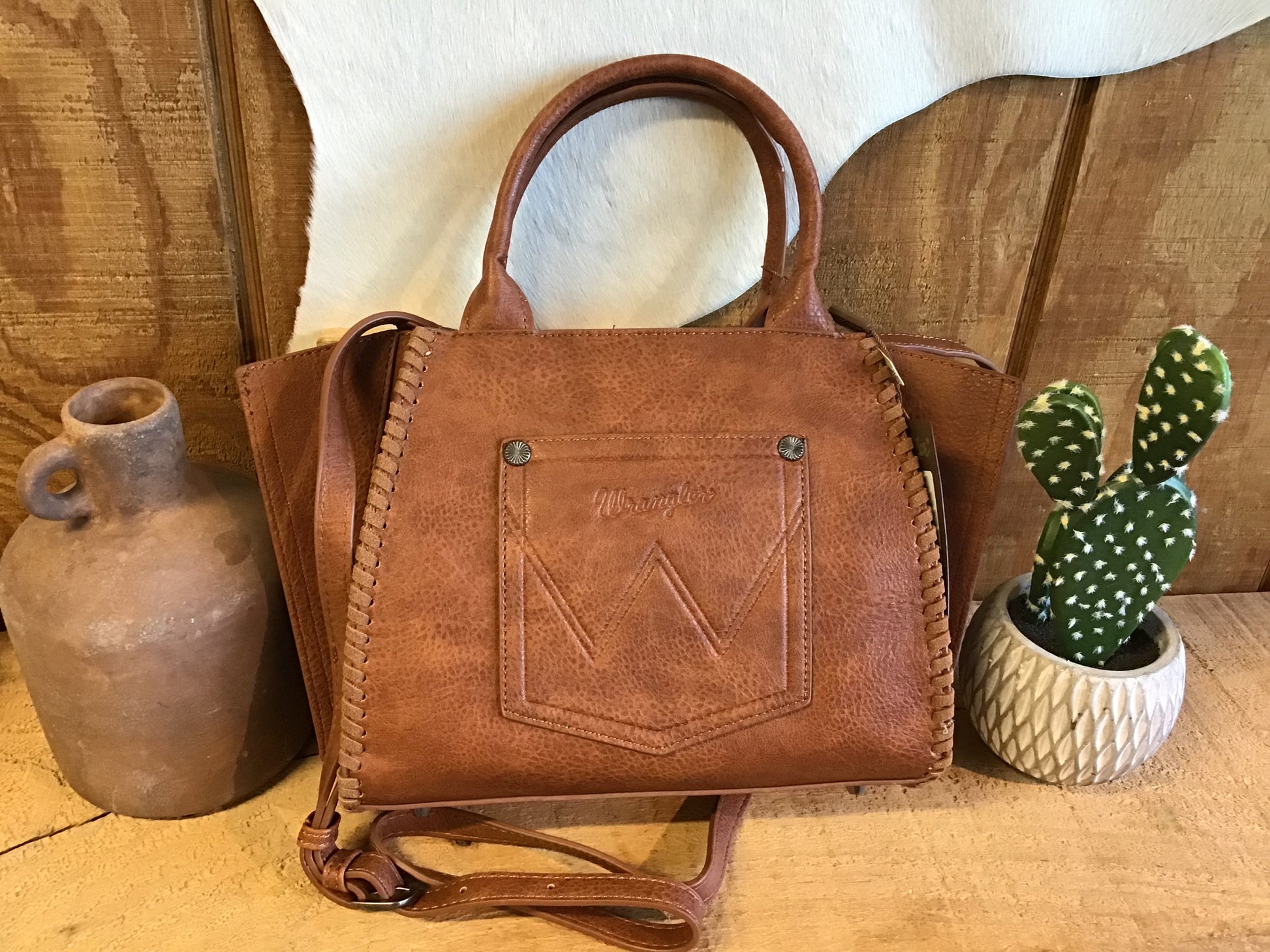 Wrangler Embroidered Trapezoid Tote/Crossbody Purse Wrangler