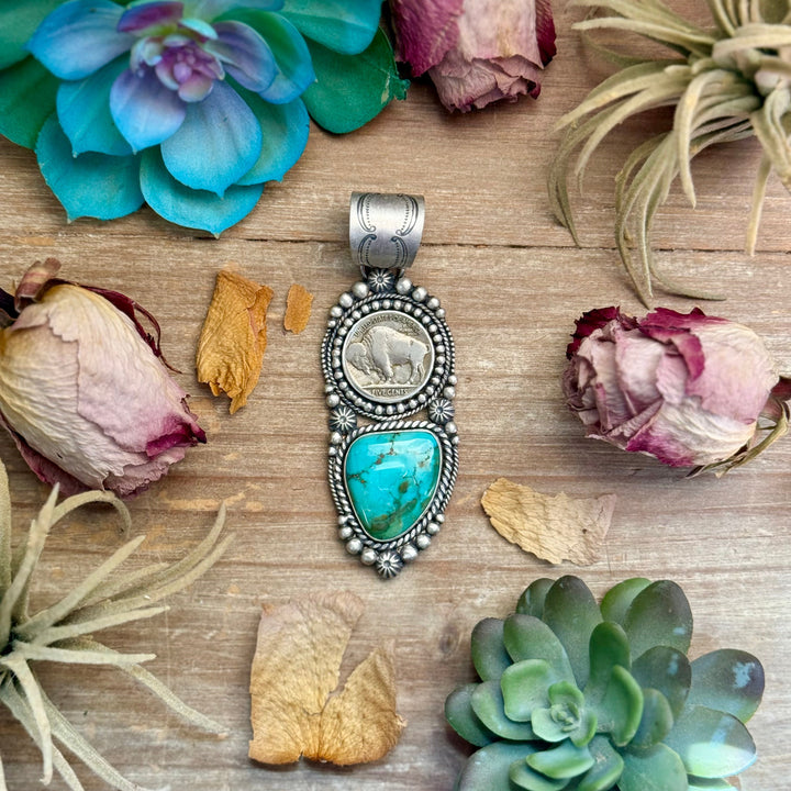70 - Sterling Silver Pilot Mountain Turquoise & Buffalo Nickel Pendant by Shay Pfeiffer Pendant Shopify Collective The Bijoux FAB Jewelry The Bijoux FAB Jewelry