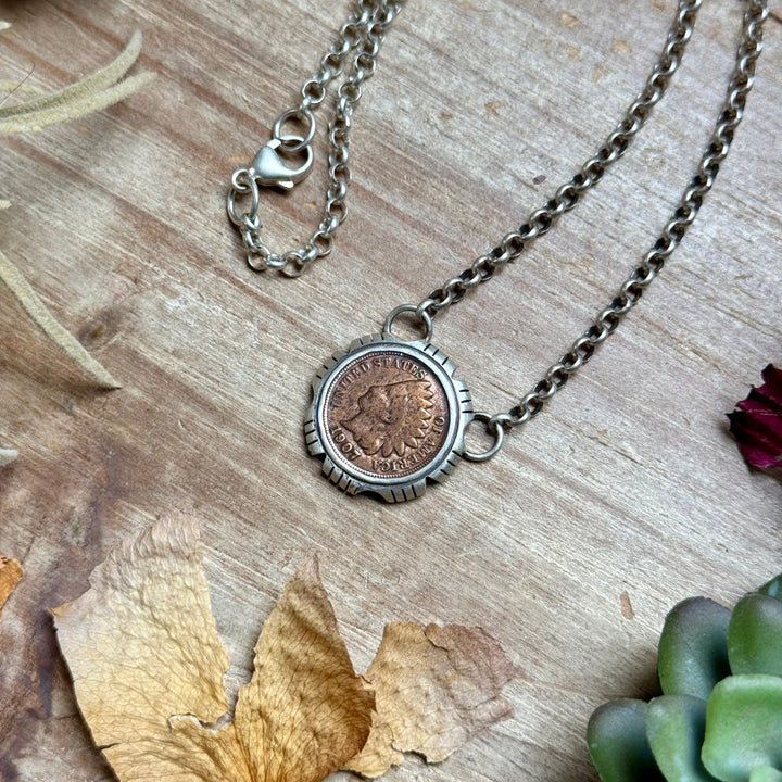 90 - Sterling Silver Indian Head Penny Framed Fixed Chain Necklace by Jason Ogg Necklaces Shopify Collective The Bijoux FAB Jewelry The Bijoux FAB Jewelry