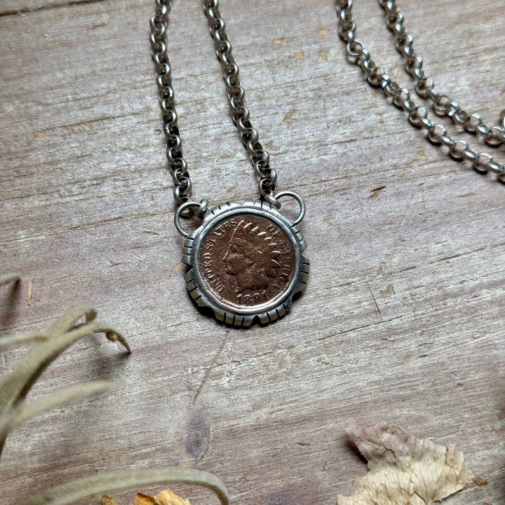 91 - Sterling Silver Indian Head Penny Hand-Filed Frame Fixed Chain Necklace by Jason Ogg Necklaces Shopify Collective The Bijoux FAB Jewelry The Bijoux FAB Jewelry