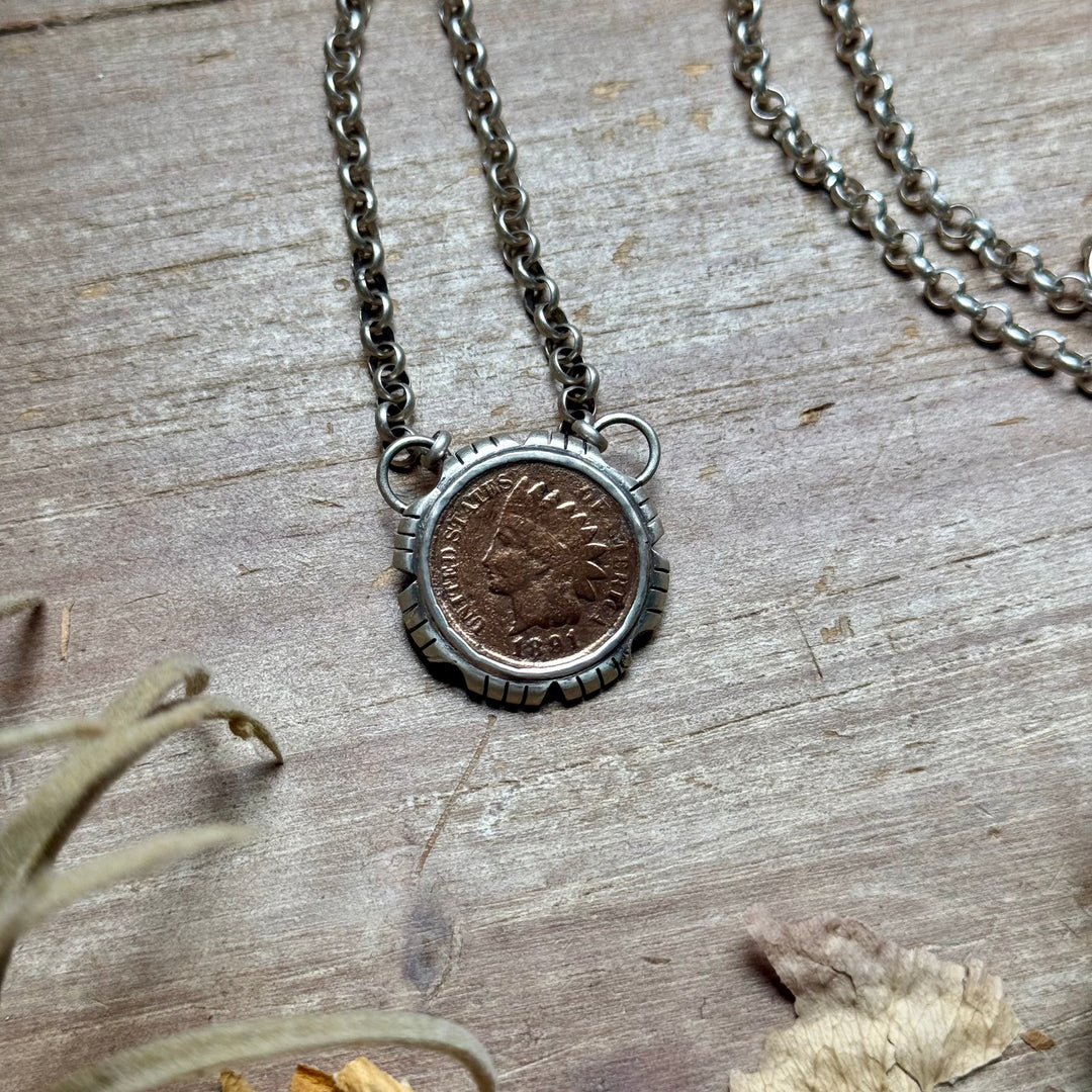 91 - Sterling Silver Indian Head Penny Hand-Filed Frame Fixed Chain Necklace by Jason Ogg Necklaces Shopify Collective The Bijoux FAB Jewelry The Bijoux FAB Jewelry