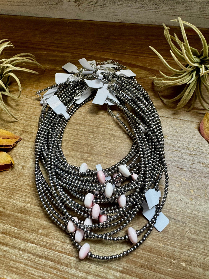 Sterling Silver Pearl Choker – Pink Conch Saucer Center – 14.5" + Extender Necklaces Shopify Collective The Bijoux FAB Jewelry The Bijoux FAB Jewelry