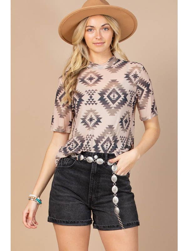 Aztec Print Short Sleeve, mesh top av1259 Double C Western Supply