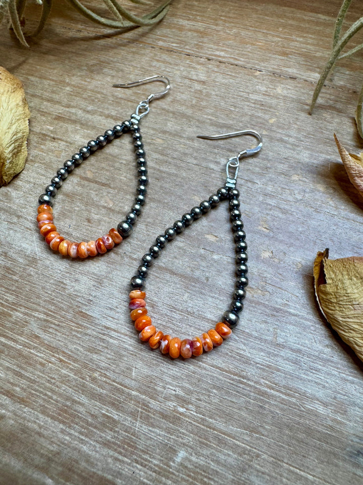 Teardrop Earrings – Sterling Silver Pearl & Orange Spiny Oyster Earrings Shopify Collective The Bijoux FAB Jewelry The Bijoux FAB Jewelry
