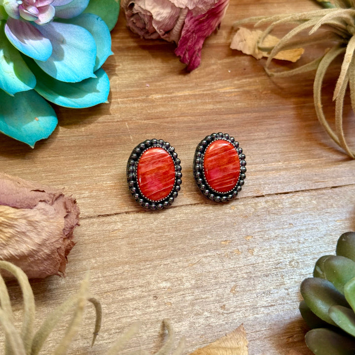 MJ Red Spiny Oyster Oval Stud Earrings Earrings Shopify Collective The Bijoux FAB Jewelry The Bijoux FAB Jewelry