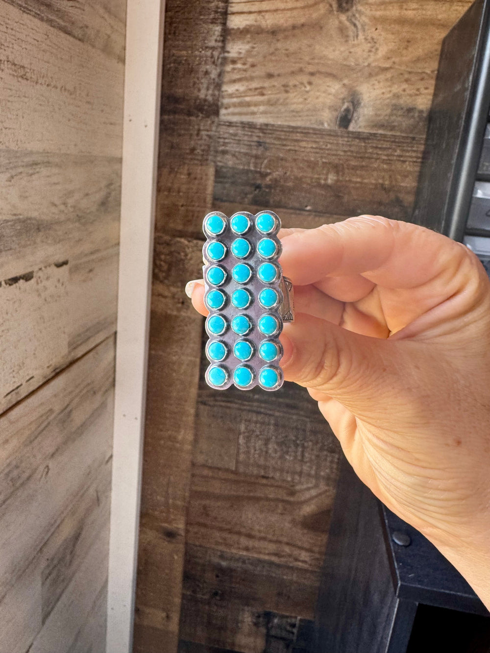 Adjustable Rectangle Ring with 21 Kingman Turquoise – Sterling Silver ring Shopify Collective The Bijoux FAB Jewelry The Bijoux FAB Jewelry