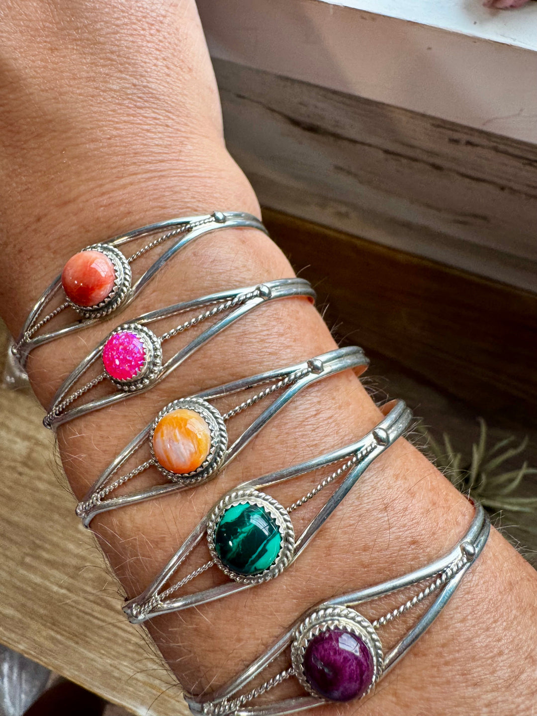 Multistone Cuff Bracelet – Malachite, Spiny Oyster, or Pink Opal – Sterling Silver - pick yours Bracelets Shopify Collective The Bijoux FAB Jewelry The Bijoux FAB Jewelry