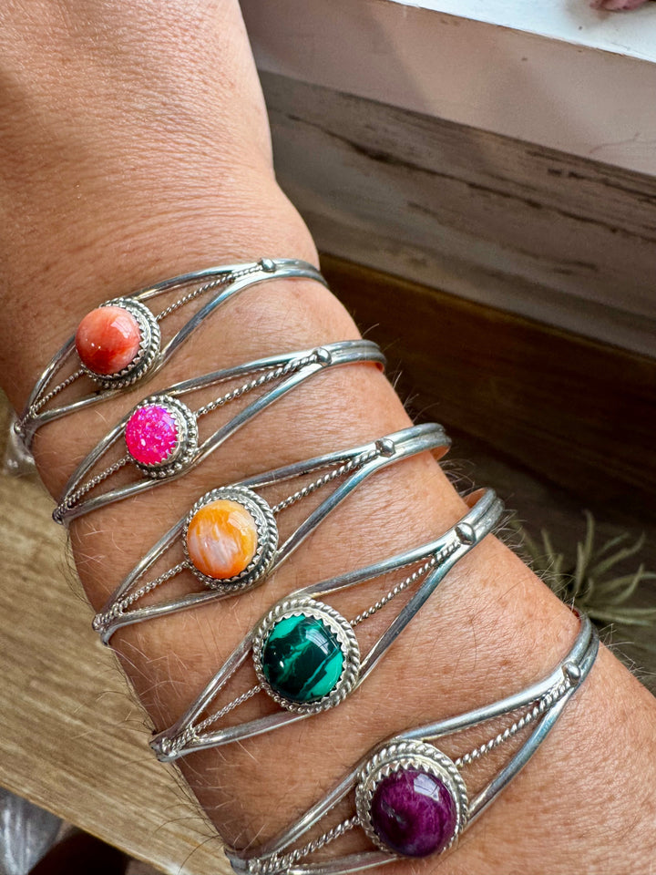Multistone Cuff Bracelet – Malachite, Spiny Oyster, or Pink Opal – Sterling Silver - pick yours Bracelets Shopify Collective The Bijoux FAB Jewelry The Bijoux FAB Jewelry