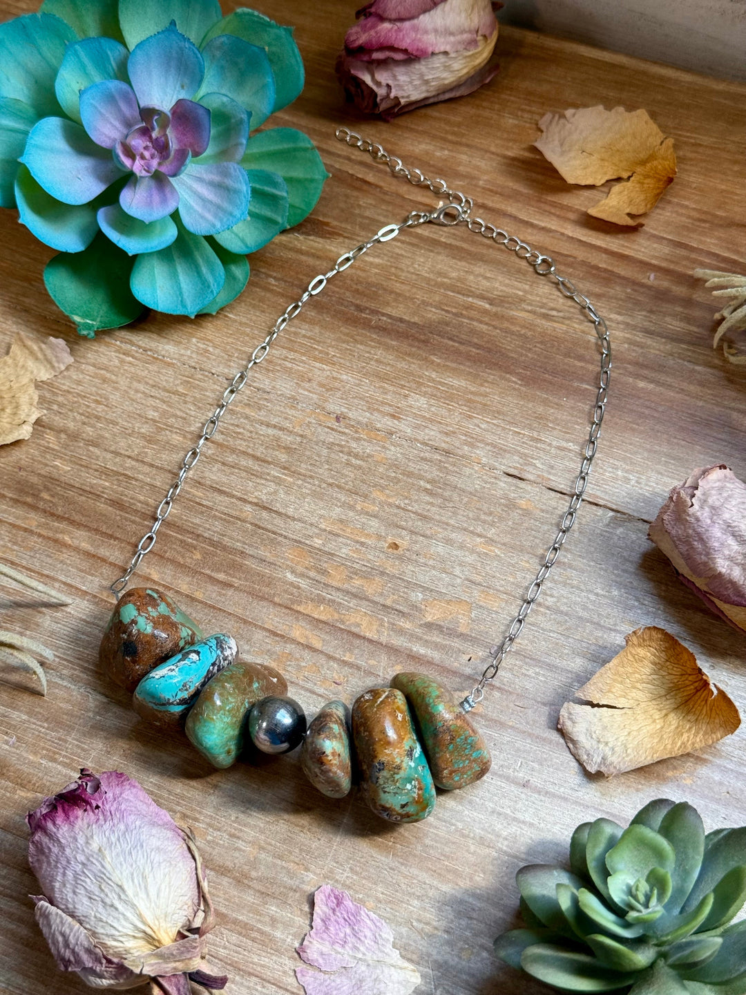16” Chunky Turquoise Paperclip Necklace – Sterling Silver Center Necklaces Shopify Collective The Bijoux FAB Jewelry The Bijoux FAB Jewelry