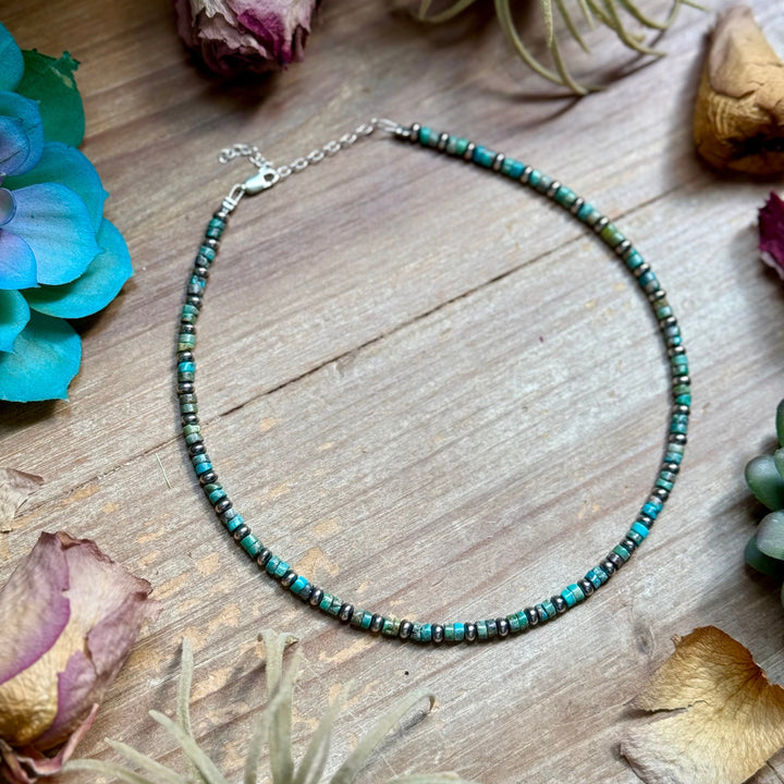 14” Turquoise Heishi & Sterling Silver Saucer Necklace – The Bijoux FAB Necklaces Shopify Collective The Bijoux FAB Jewelry The Bijoux FAB Jewelry