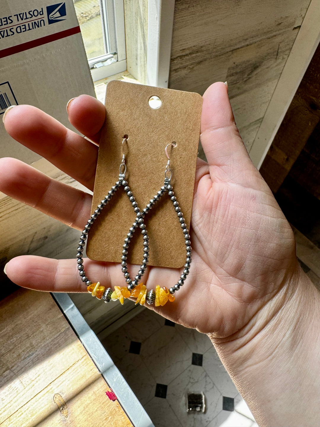 3 mm sterling silver pearls earrings teardrop with yellow amber Earrings Shopify Collective The Bijoux FAB Jewelry The Bijoux FAB Jewelry