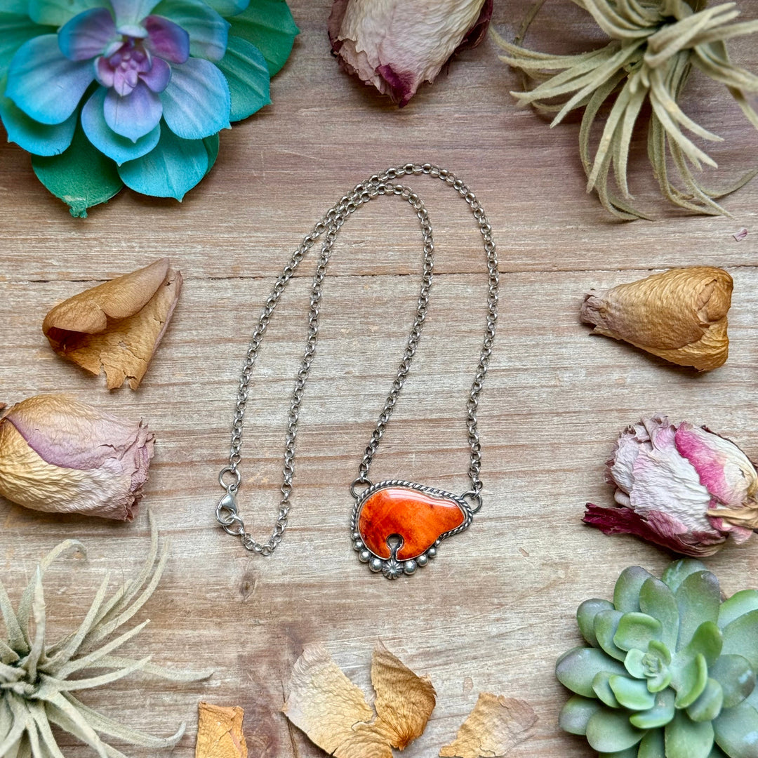 116 - Sterling Silver Orange Spiny Oyster Bear Fixed Chain Necklace by Jason Ogg Necklaces Shopify Collective The Bijoux FAB Jewelry The Bijoux FAB Jewelry