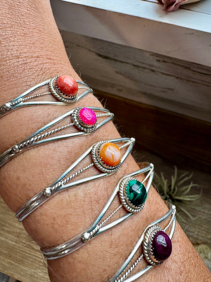 Multistone Cuff Bracelet – Malachite, Spiny Oyster, or Pink Opal – Sterling Silver - pick yours Bracelets Shopify Collective The Bijoux FAB Jewelry The Bijoux FAB Jewelry
