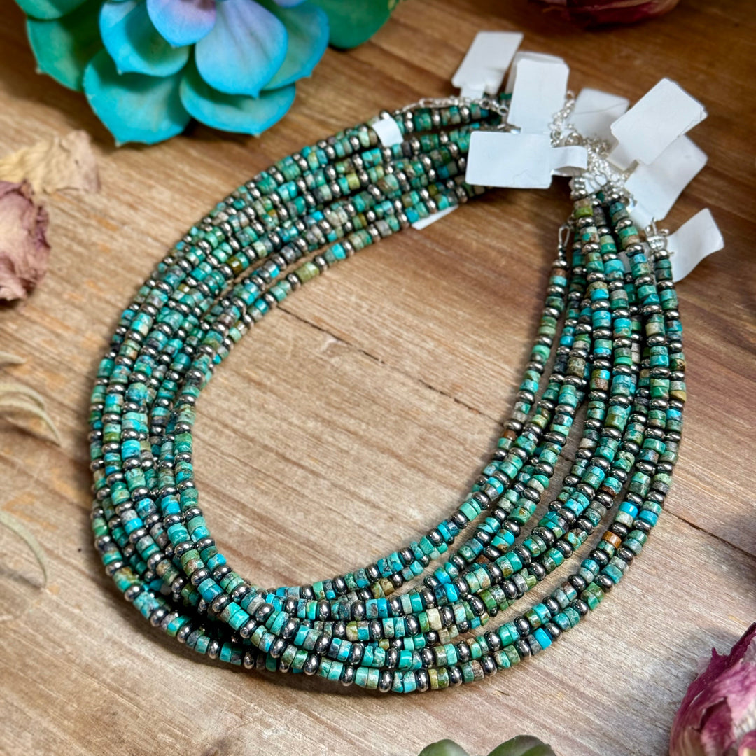 14” Turquoise Heishi & Sterling Silver Saucer Necklace – The Bijoux FAB Necklaces Shopify Collective The Bijoux FAB Jewelry The Bijoux FAB Jewelry