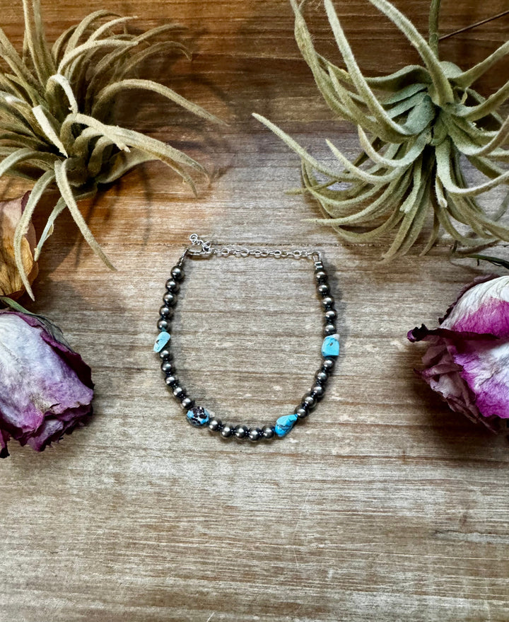Golden Hill Turquoise Bracelet – 5mm Sterling Silver Pearls Bracelets Shopify Collective The Bijoux FAB Jewelry The Bijoux FAB Jewelry