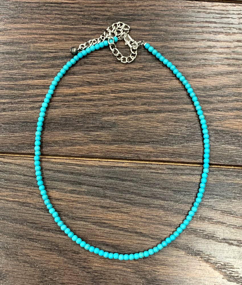 733810, Handmade 16" 4mm Turquoise Necklace ISAC Trading Inc
