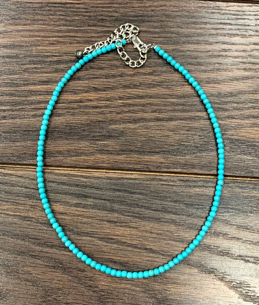 733810, Handmade 16" 4mm Turquoise Necklace ISAC Trading Inc