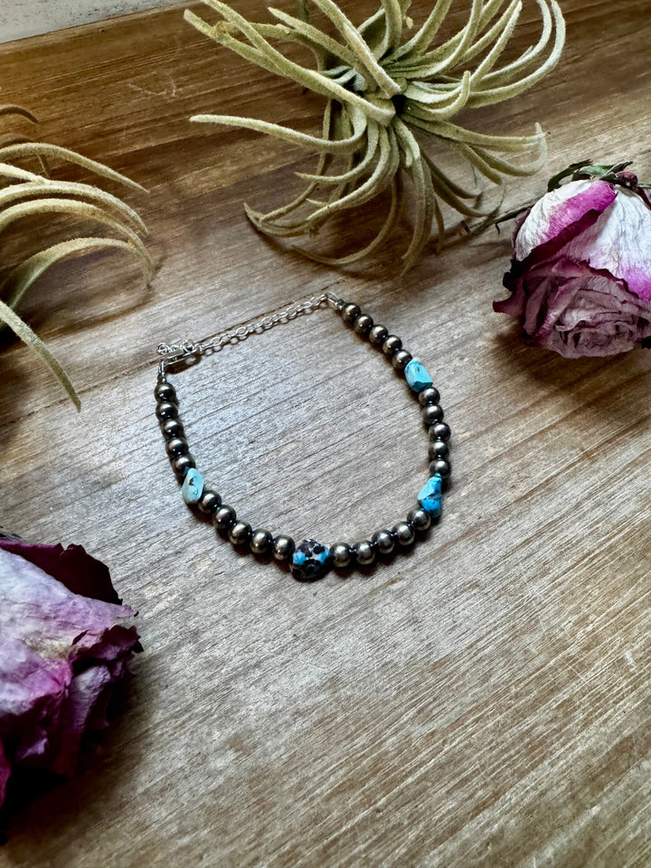 Golden Hill Turquoise Bracelet – 5mm Sterling Silver Pearls Bracelets Shopify Collective The Bijoux FAB Jewelry The Bijoux FAB Jewelry