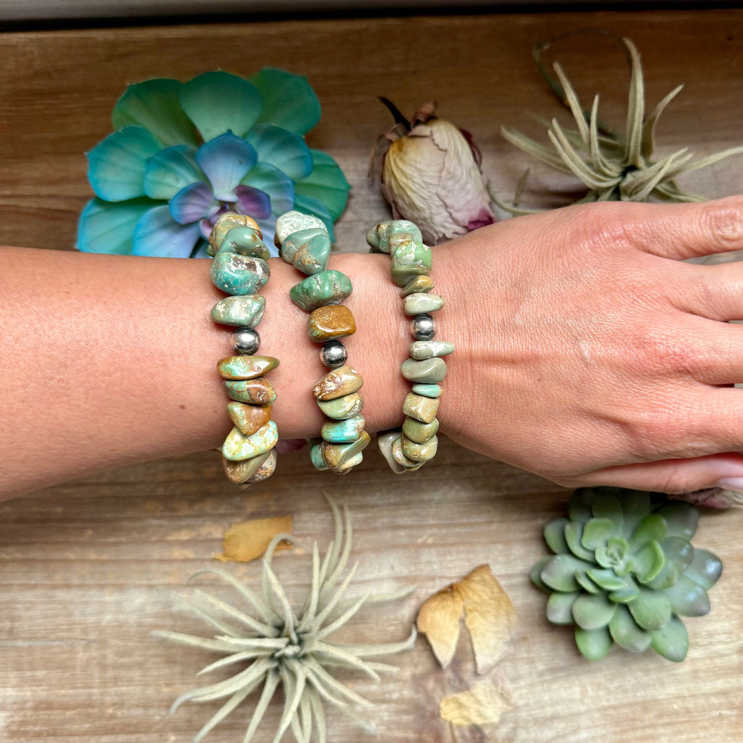 Green Turquoise Nugget Bracelet with Sterling Silver Pearls – 7” + Extender Bracelets Shopify Collective The Bijoux FAB Jewelry The Bijoux FAB Jewelry