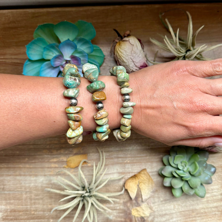 Green Turquoise Nugget Bracelet with Sterling Silver Pearls – 7” + Extender Bracelets Shopify Collective The Bijoux FAB Jewelry The Bijoux FAB Jewelry