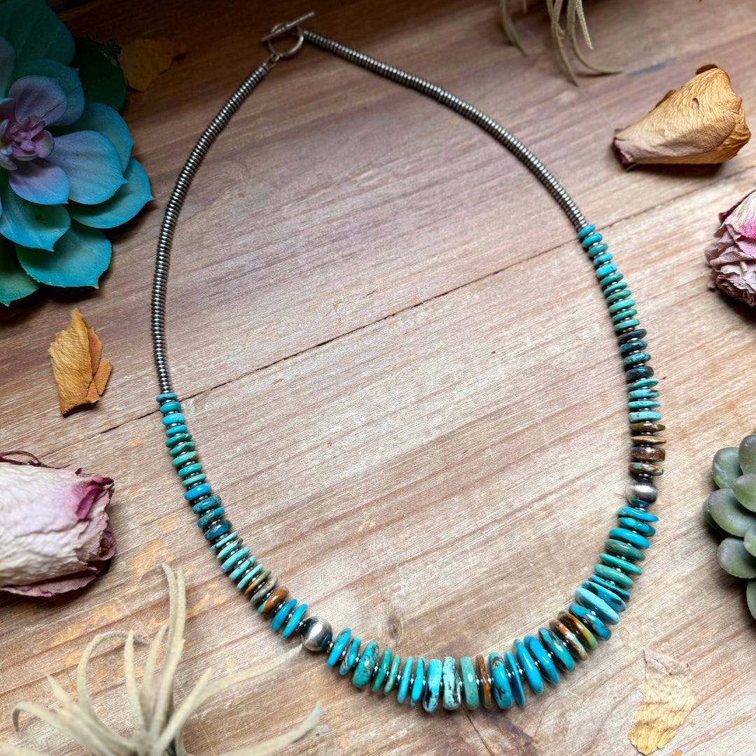 Tri-Color Turquoise Graduated Necklace with Hematite & Sterling Silver Accents – 23” Necklaces Shopify Collective The Bijoux FAB Jewelry The Bijoux FAB Jewelry