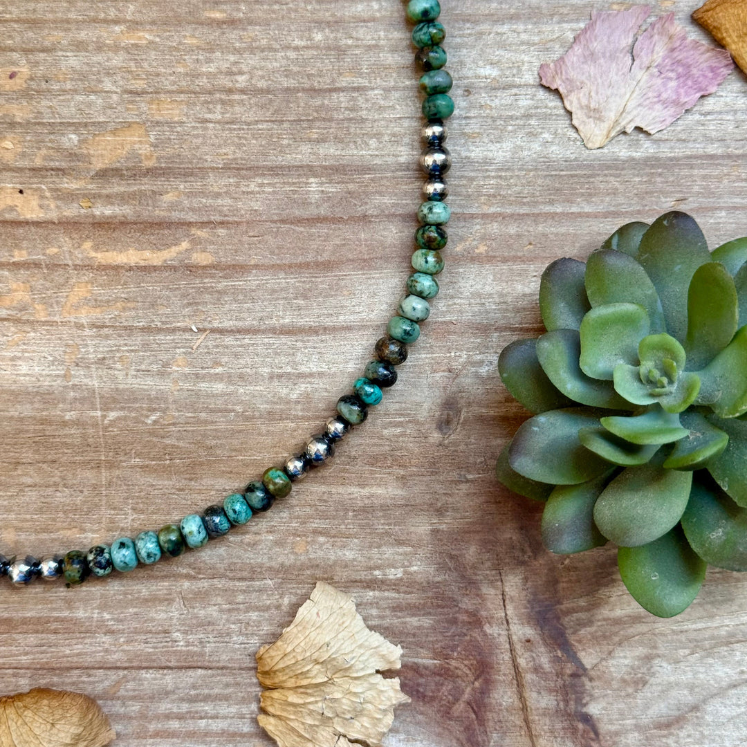 African Turquoise & Sterling Pearl Necklace 19” Necklaces Shopify Collective The Bijoux FAB Jewelry The Bijoux FAB Jewelry