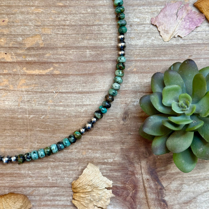 African Turquoise & Sterling Pearl Necklace 19” Necklaces Shopify Collective The Bijoux FAB Jewelry The Bijoux FAB Jewelry