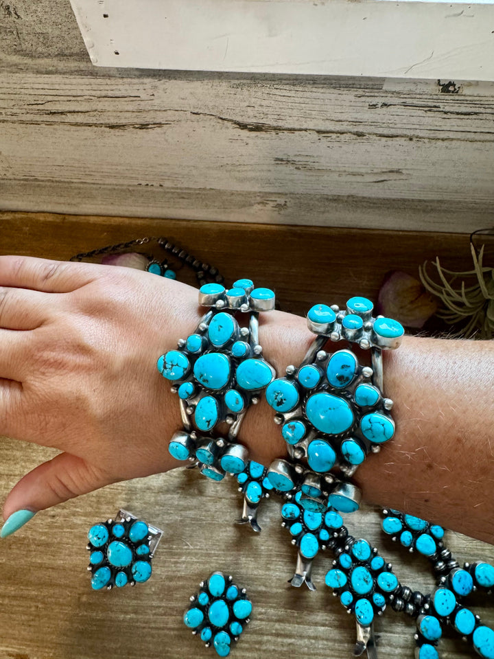 Complete Squash Blossom Set – Kingman Turquoise – Sterling Silver – Navajo Made by Wilson Dawes jewelry set Shopify Collective The Bijoux FAB Jewelry The Bijoux FAB Jewelry