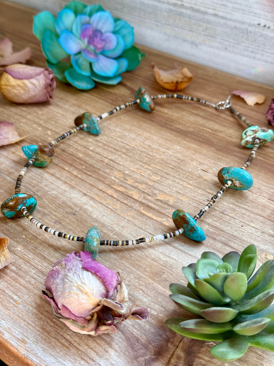 22” Chunky Turquoise & Dark Brown Shell Heishi Necklace Necklaces Shopify Collective The Bijoux FAB Jewelry The Bijoux FAB Jewelry