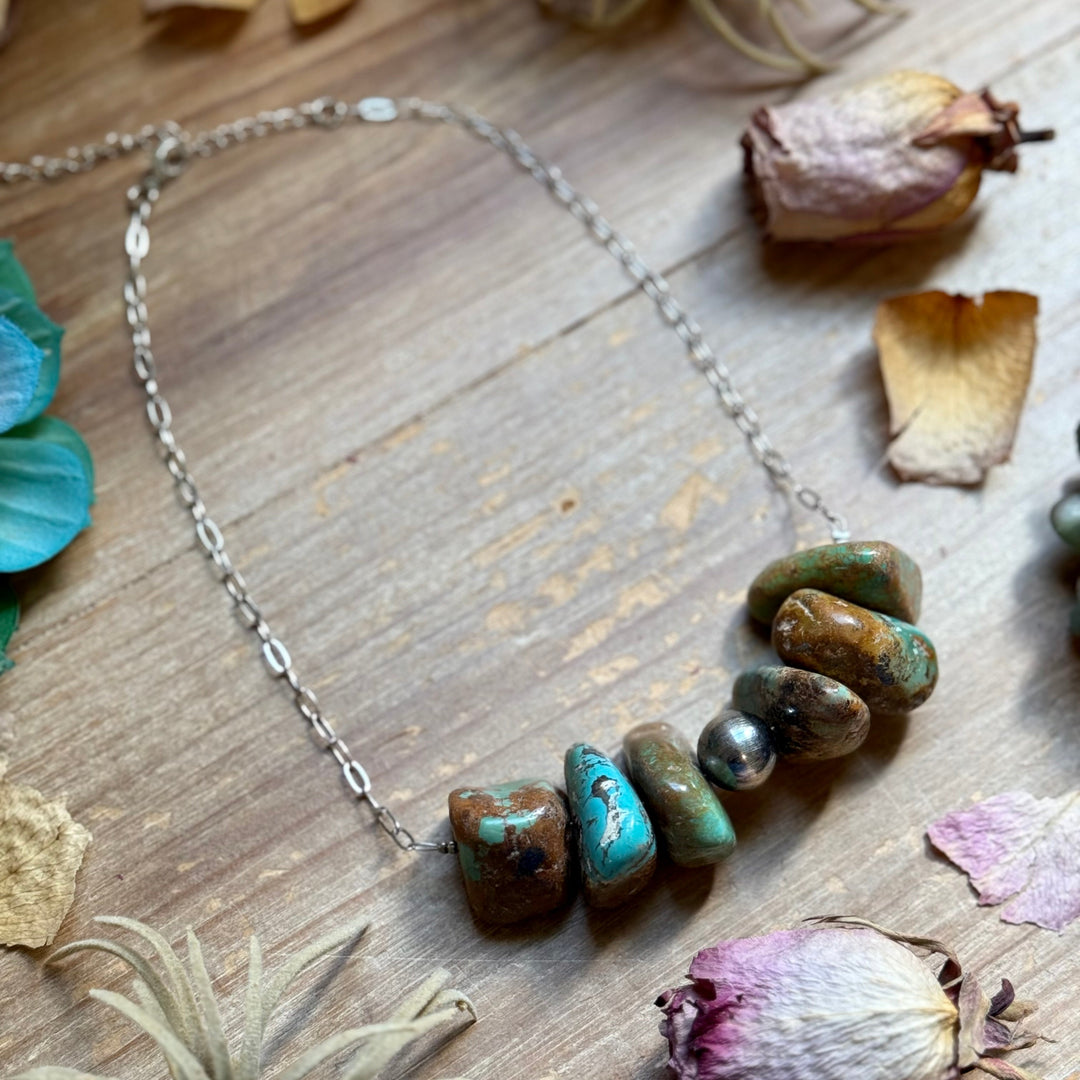 16” Chunky Turquoise Paperclip Necklace – Sterling Silver Center Necklaces Shopify Collective The Bijoux FAB Jewelry The Bijoux FAB Jewelry