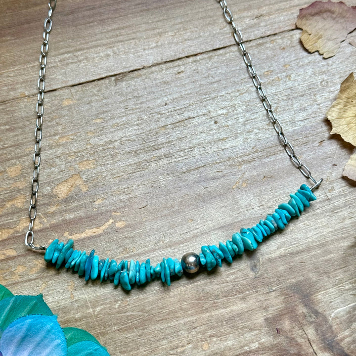 15” Turquoise Chip Paperclip Necklace – Sterling Silver Accent Necklaces Shopify Collective The Bijoux FAB Jewelry The Bijoux FAB Jewelry