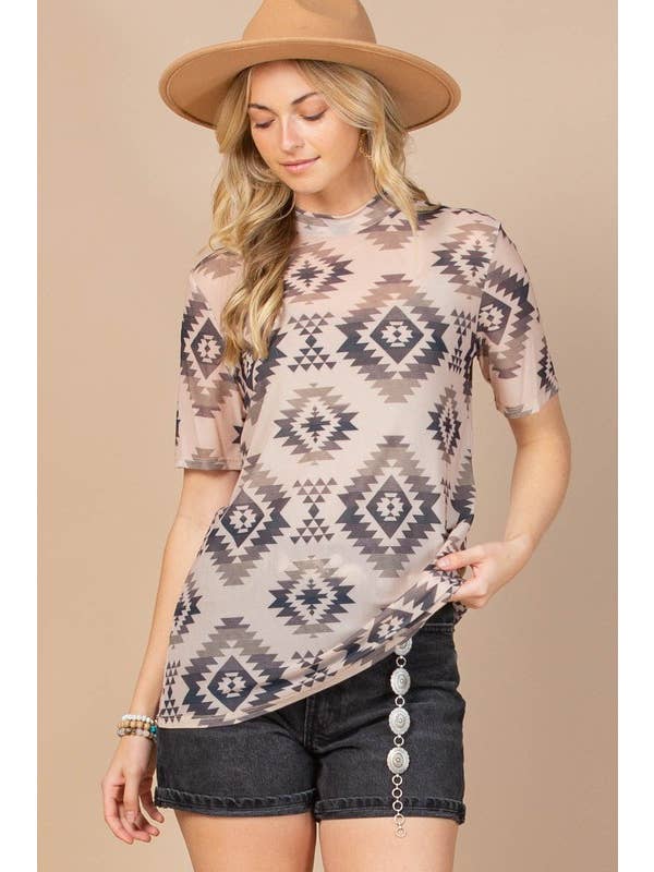 Aztec Print Short Sleeve, mesh top av1259 Double C Western Supply