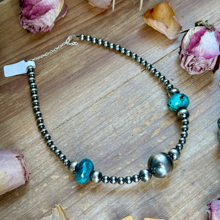 15” Turquoise Rondelle Necklace – Sterling Silver Pearls Necklaces Shopify Collective The Bijoux FAB Jewelry The Bijoux FAB Jewelry