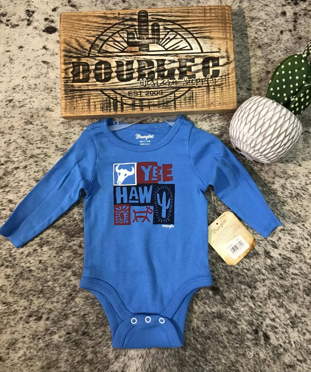 Wrangler® Baby Boy Long Sleeve Bodysuit - Knit - Blue Onesie Wrangler