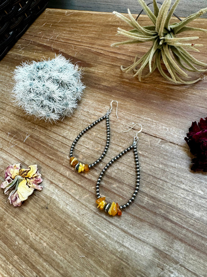 3 mm sterling silver pearls earrings teardrop with yellow amber Earrings Shopify Collective The Bijoux FAB Jewelry The Bijoux FAB Jewelry