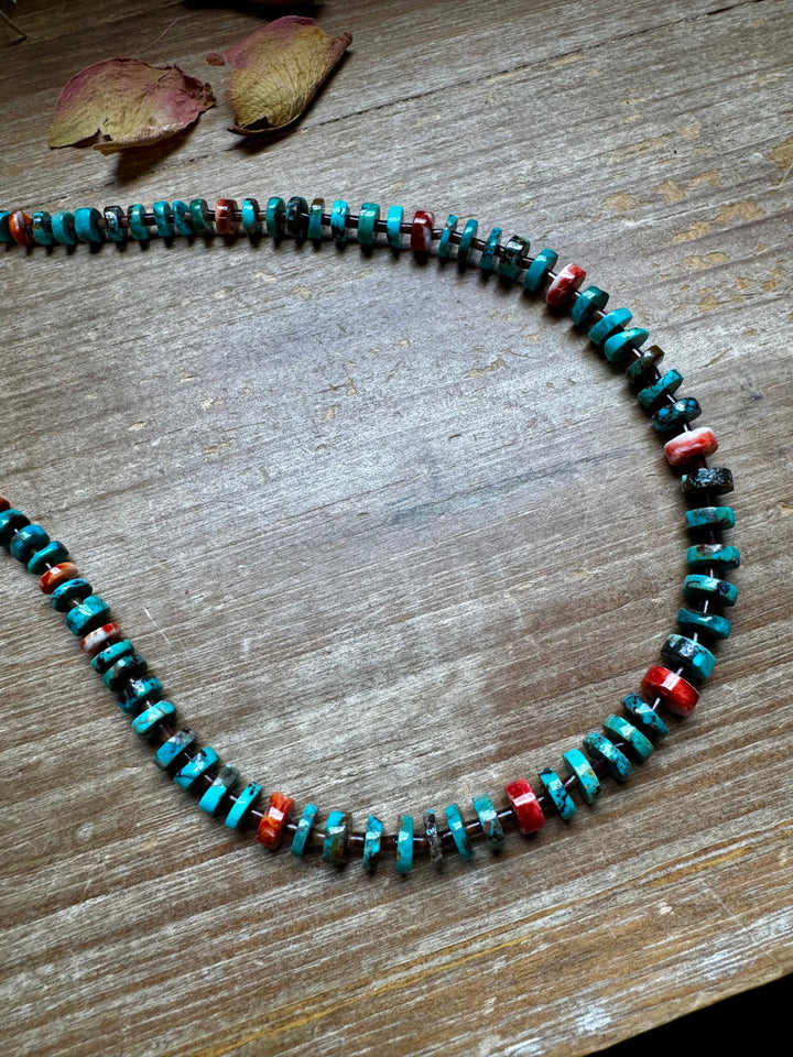 26” Dark Blue Rondelle Turquoise & Spiny Oyster Necklace Necklaces Shopify Collective The Bijoux FAB Jewelry The Bijoux FAB Jewelry