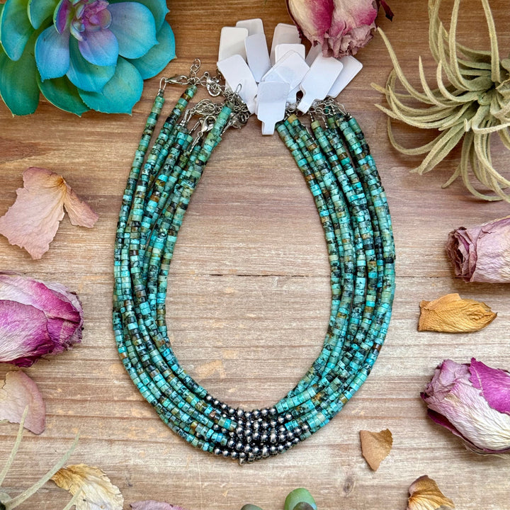 African Turquoise Heishi & Sterling Silver Pearl Necklace Necklaces Shopify Collective The Bijoux FAB Jewelry The Bijoux FAB Jewelry