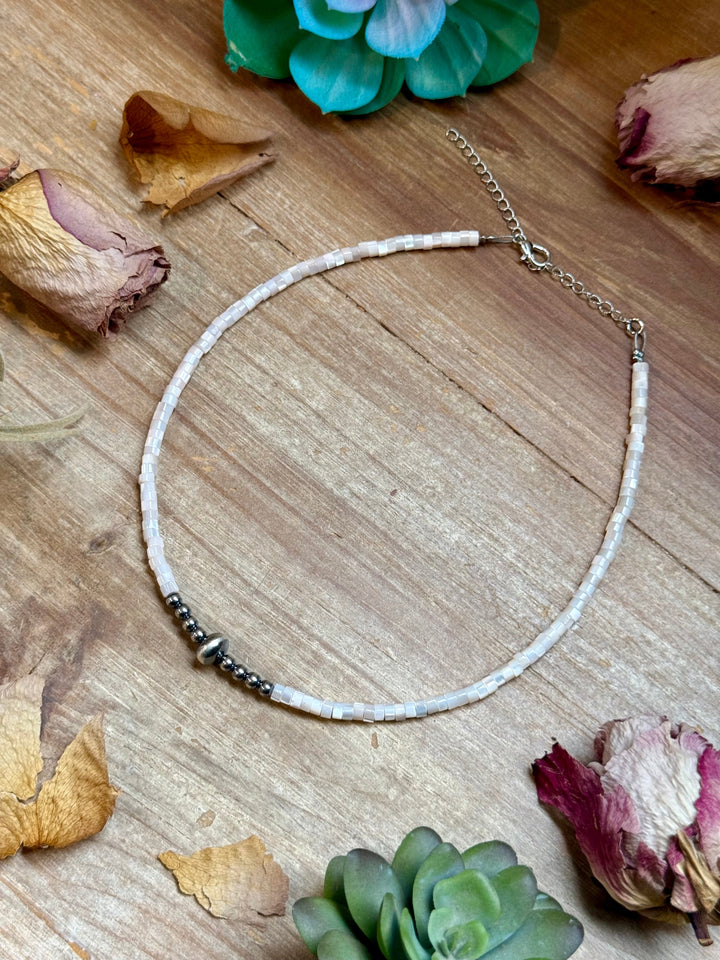 Cream Shell Heishi Necklace – 15" Necklaces Shopify Collective The Bijoux FAB Jewelry The Bijoux FAB Jewelry