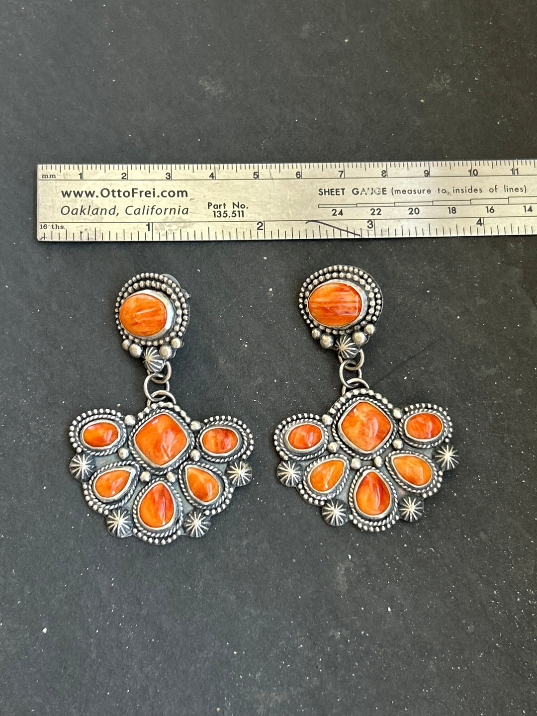 Sterling Silver Orange Spiny Oyster Half Cluster Dangle Earrings – Artist Shay Pfeiffer Earrings Shopify Collective The Bijoux FAB Jewelry The Bijoux FAB Jewelry