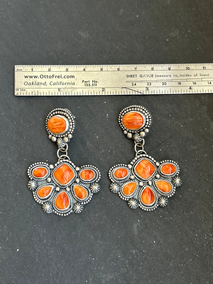 Sterling Silver Orange Spiny Oyster Half Cluster Dangle Earrings – Artist Shay Pfeiffer Earrings Shopify Collective The Bijoux FAB Jewelry The Bijoux FAB Jewelry