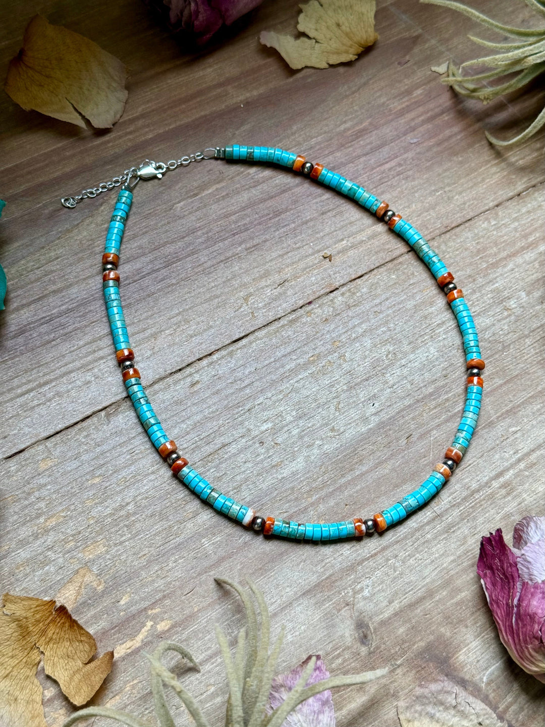 Turquoise & Spiny Oyster Heishi Necklace – 14” Necklaces Shopify Collective The Bijoux FAB Jewelry The Bijoux FAB Jewelry