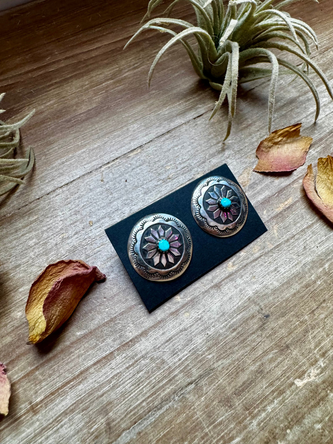 Concho Earrings – Kingman Turquoise & Sterling Silver Earrings Shopify Collective The Bijoux FAB Jewelry The Bijoux FAB Jewelry