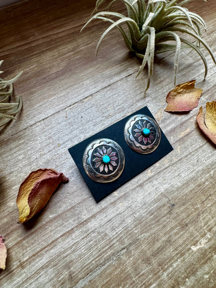 Concho Earrings – Kingman Turquoise & Sterling Silver Earrings Shopify Collective The Bijoux FAB Jewelry The Bijoux FAB Jewelry