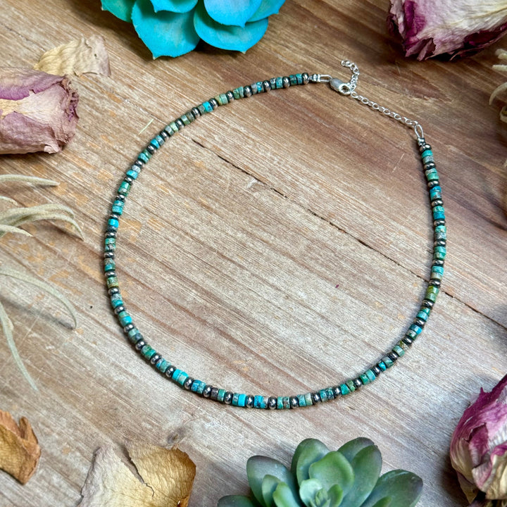 14” Turquoise Heishi & Sterling Silver Saucer Necklace – The Bijoux FAB Necklaces Shopify Collective The Bijoux FAB Jewelry The Bijoux FAB Jewelry