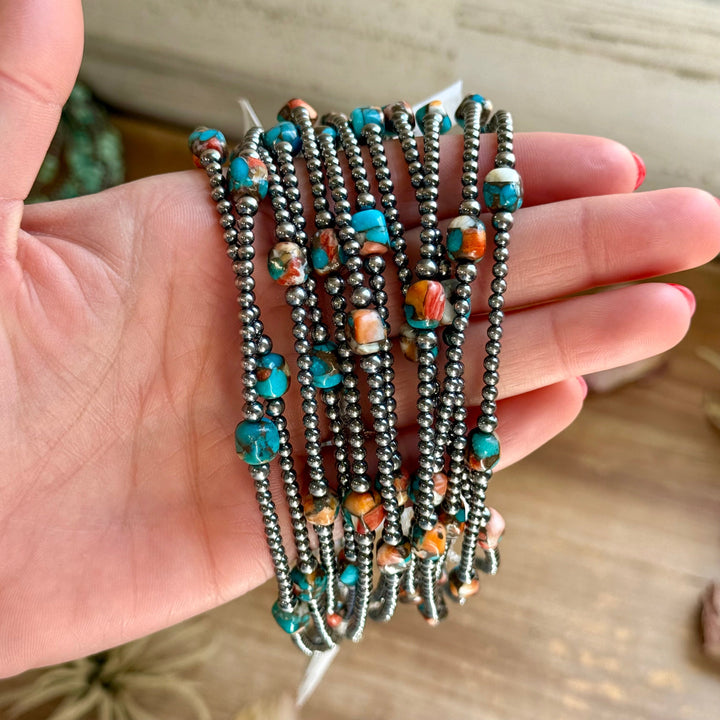 Kids necklace - 13” Turquoise & Spiny Oyster Necklace – 3–4mm Sterling Silver Pearls Choker Shopify Collective The Bijoux FAB Jewelry The Bijoux FAB Jewelry