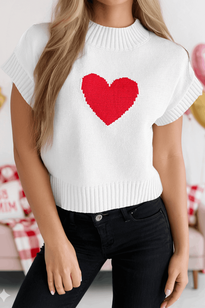 Valentines Day Heart Graphic Cropped Short Sleeve Sweater 20% off Women's fashionworks