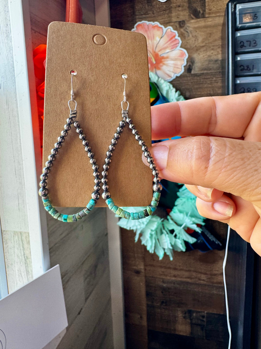 Teardrop Earrings – Sterling Silver Pearl & Blue Turquoise Heishi Earrings Shopify Collective The Bijoux FAB Jewelry The Bijoux FAB Jewelry