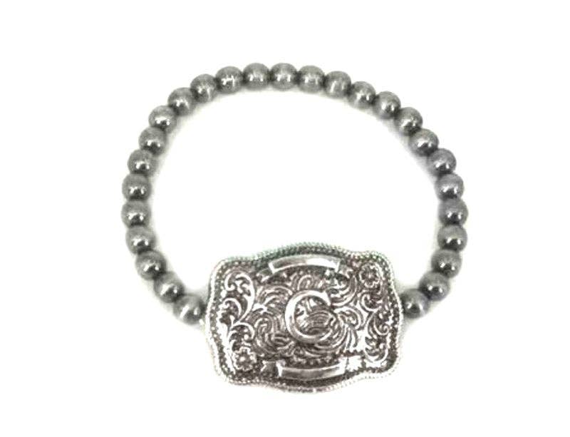 Western Buckle Initial Stretch Bracelet C Snowing West