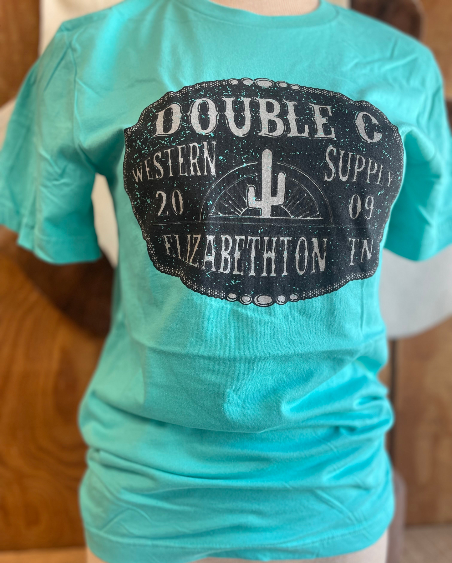 Double C Belt Buckle Print Tee T Shirt Teal Double C Western Supply